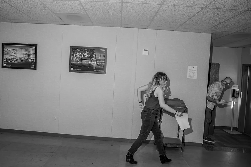 Professor Matthew McCray calls a student for an audition in the Admin 2 building as the displaced theatre department waits for the VACC building to be completed. 