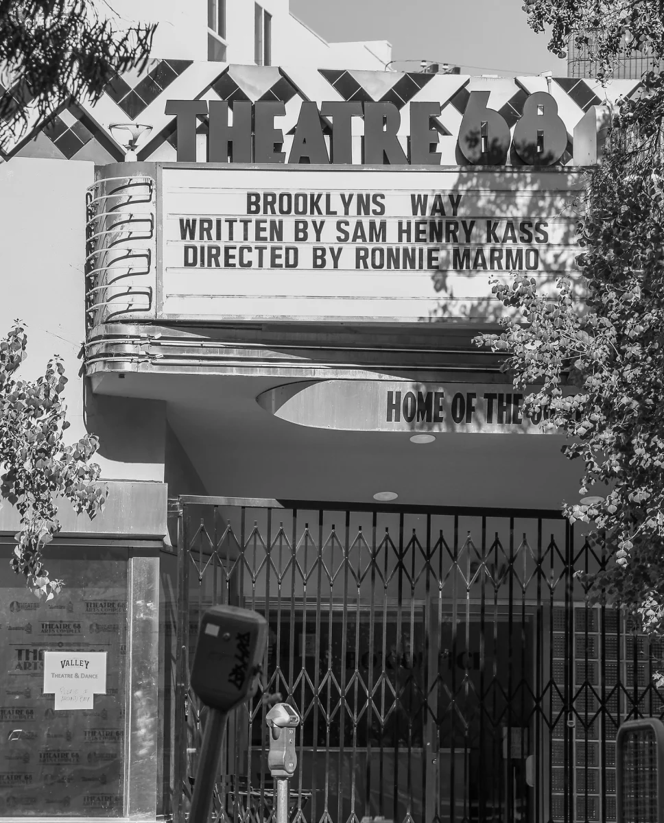 A sign on Theatre 68’s box office window reads, “Valley Theatre and Dance, please enter through the back.”