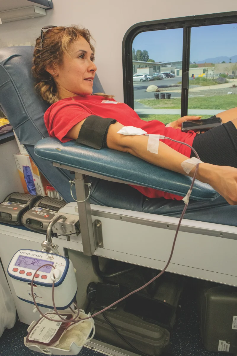 Jacqueline Trejo donating blood for the second time with the American Red Cross during Valley College’s blood drive. 